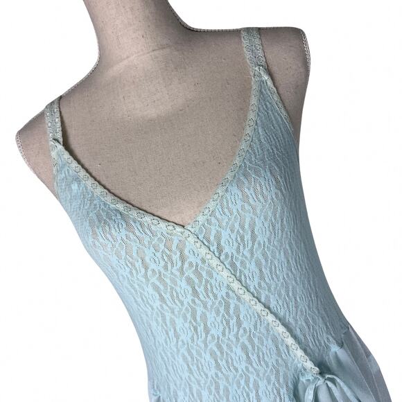 Vintage Elissia Blue Lace Satin Nightgown Slip Dress Coquette Cottagecore M - Picture 3 of 9